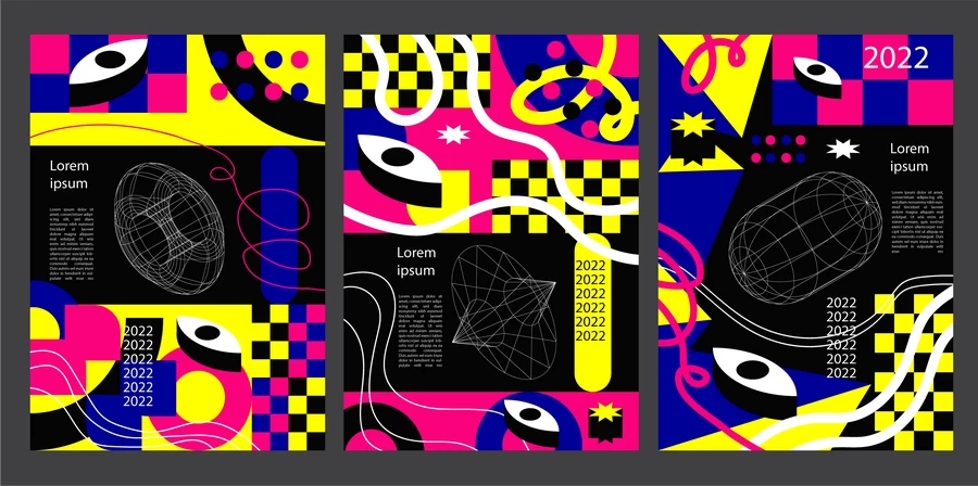 现代简约艺术创意抽象不规则几何孟菲斯插画海报AI矢量设计素材【012】